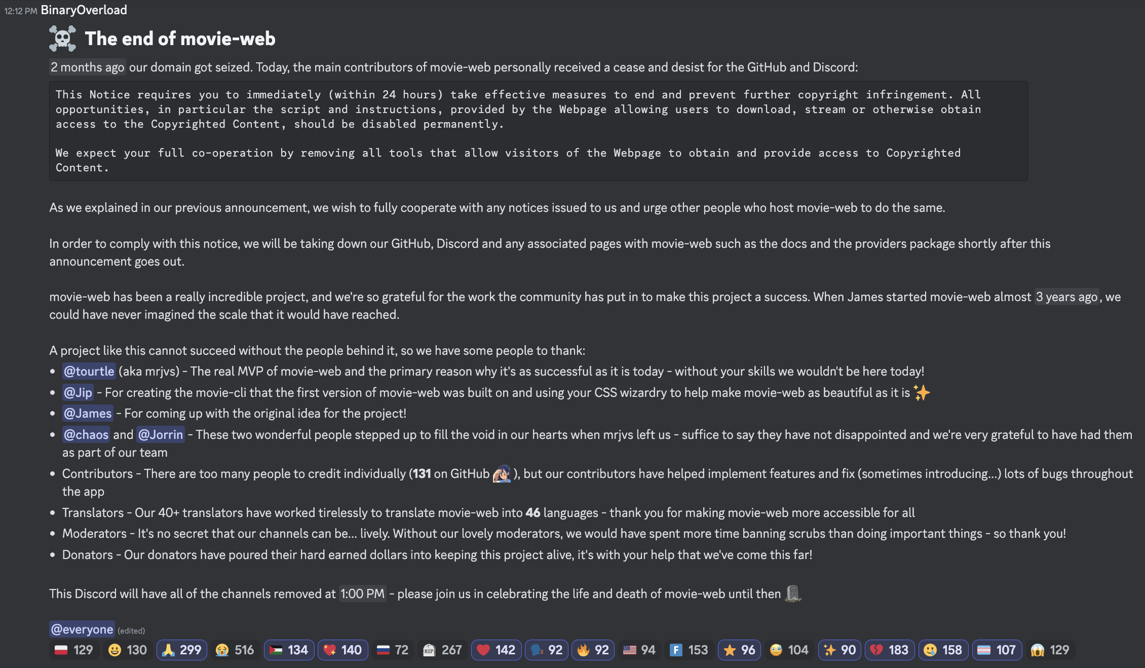 movie-web repo removal announcement by BinaryOverload